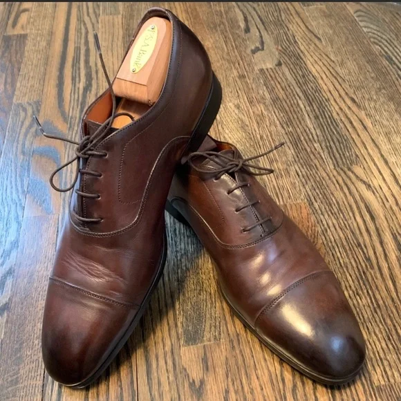 Santoni Men’s Brown Leather Oxford Size 9.5D - Picture 2 of 8